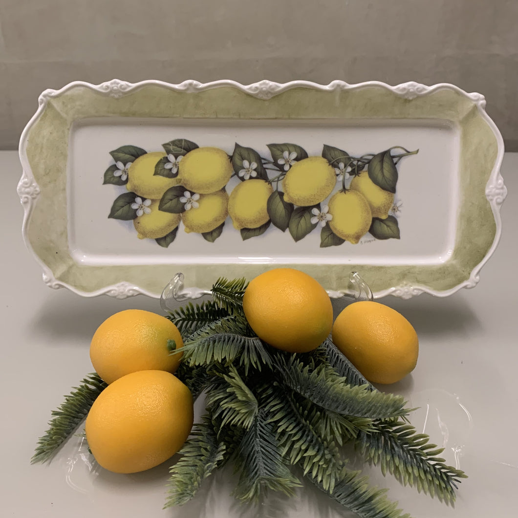 Travessa Para Servir Em Porcelana Fruta Limão Siciliano Retangular - Unidade