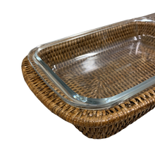 Carregar imagem no visualizador da galeria, Tigela Em Vidro E Suporte Em Rattan Maya 39cm Natural Home-Un