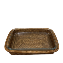 Carregar imagem no visualizador da galeria, Tigela Em Vidro E Suporte Em Rattan Maya 29cm Natural Home-Un
