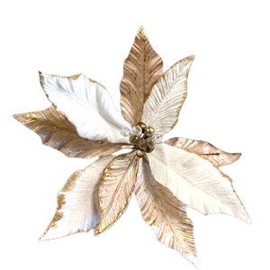 Flor Em Veludo Bico de Papagaio Branco E Dourado - Unidade