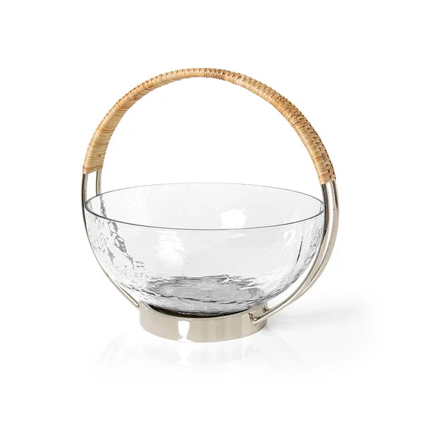 Bowl Em Vidro Com Alça Em Rattan Copa E Cia - Un