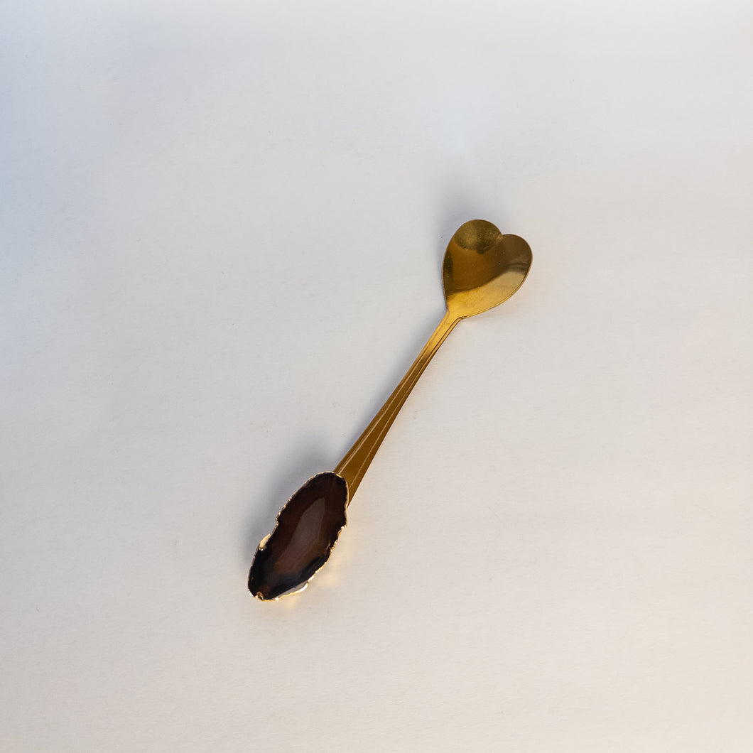 Colher Coração Dourado E Ágata Natural Imagine Gemas-Un