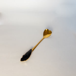 Colher Coração Dourado E Ágata Preto Imagine Gemas-Un