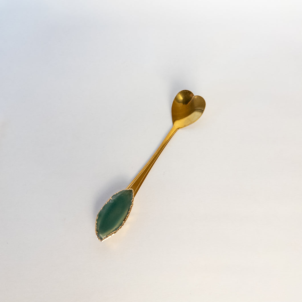 Colher Coração Dourado E Ágata Verde Imagine Gemas-Un