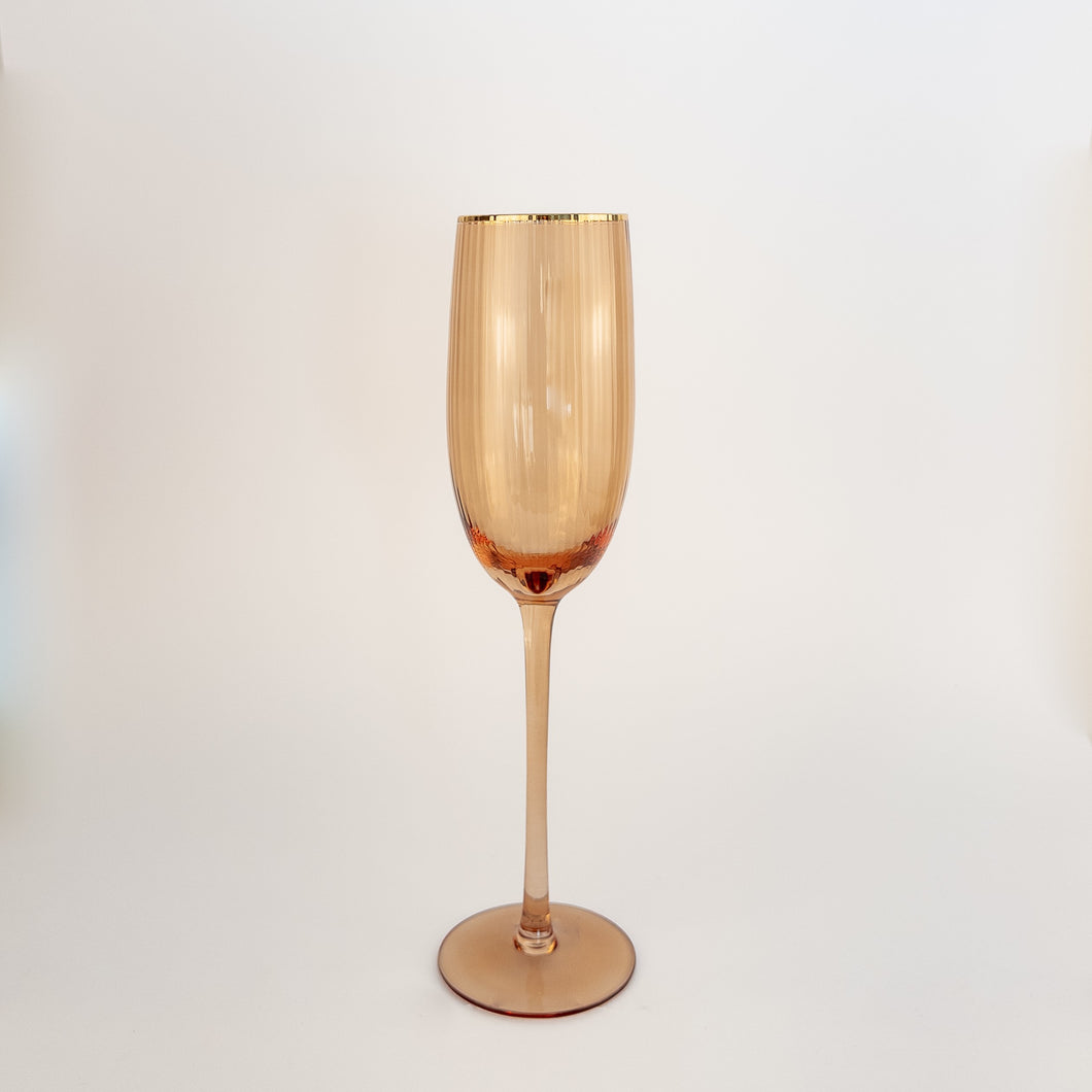 Taça Em Vidro Flute com Borda Dourado Ribeiro E Pavani - Cx