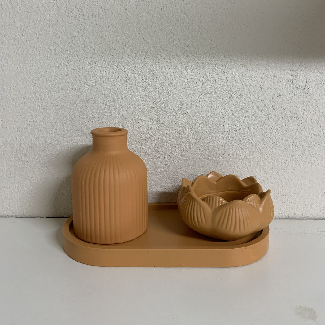Vasos E Mini Bandeja Em Cerâmica Alaranjado Vanjos - Un
