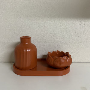 Vasos E Mini Bandeja Em Cerâmica Terracota Vanjos - Un