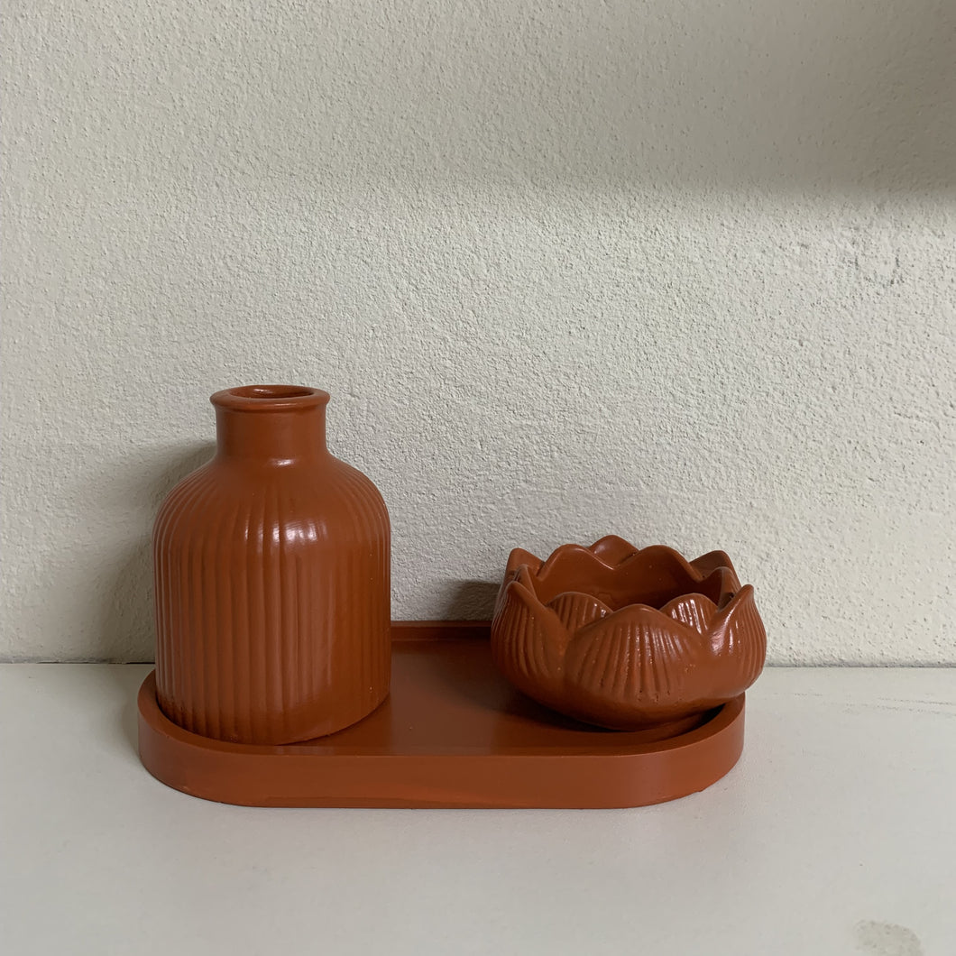 Vasos E Mini Bandeja Em Cerâmica Terracota Vanjos - Un
