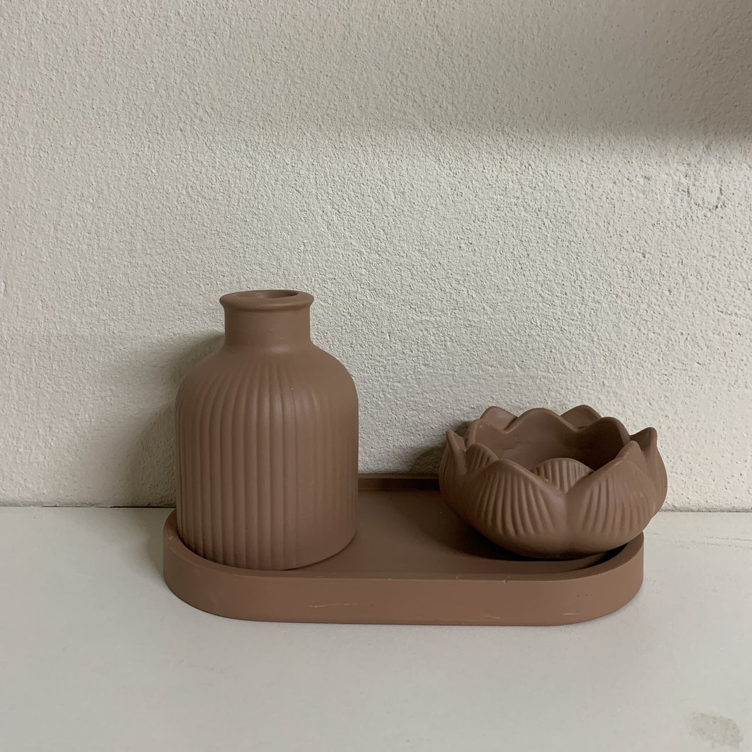 Vasos E Mini Bandeja Em Cerâmica Camurça Vanjos - Un
