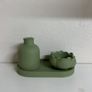 Vasos E Mini Bandeja Em Cerâmica Verde Vanjos - Un