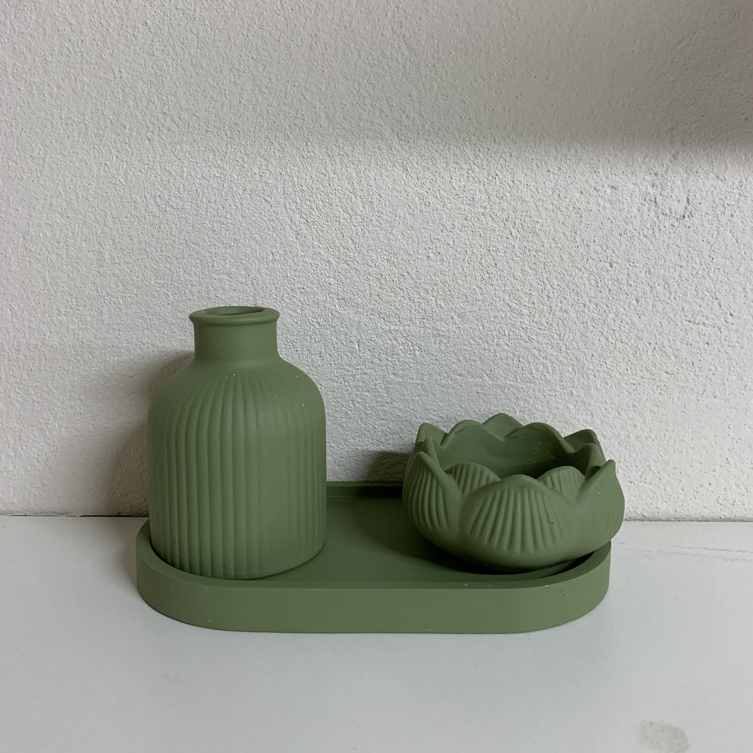 Vasos E Mini Bandeja Em Cerâmica Verde Vanjos - Un