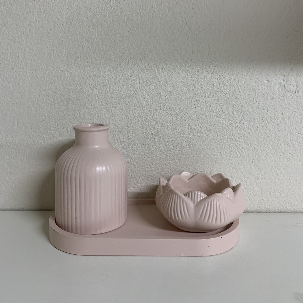 Vasos E Mini Bandeja Em Cerâmica Rosa Vanjos - Un