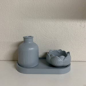 Vasos E Mini Bandeja Em Cerâmica Azul Vanjos - Un