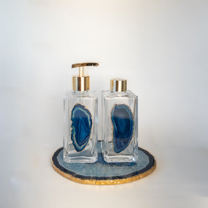 Kit Para Lavabo Em Vidro E Ágata Azul Imagine Gemas-Kit
