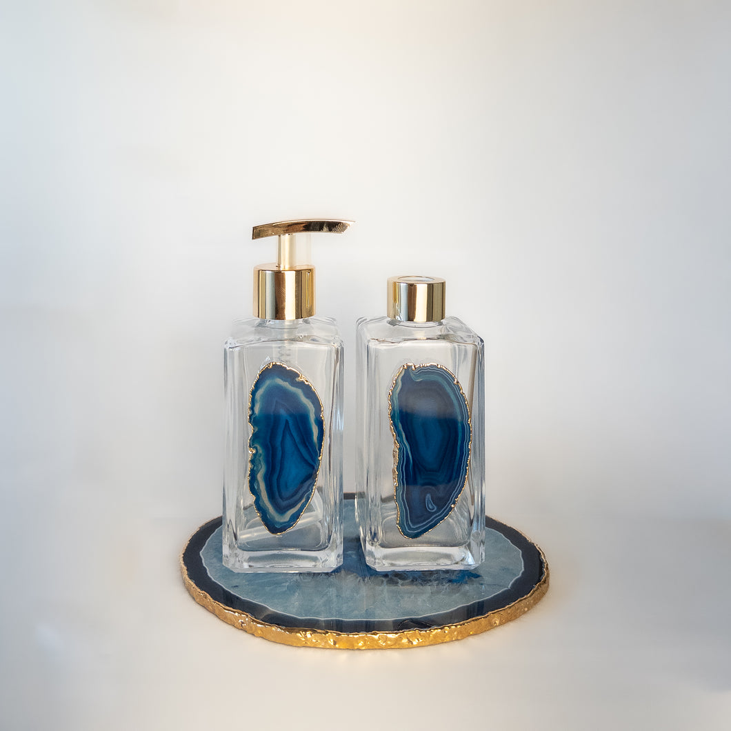 Kit Para Lavabo Em Vidro E Ágata Azul Imagine Gemas-Kit