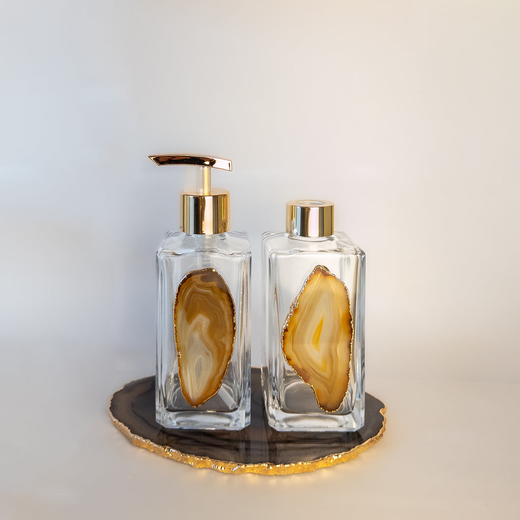 Kit Para Lavabo Em Vidro E Ágata Natural Imagine Gemas-Kit