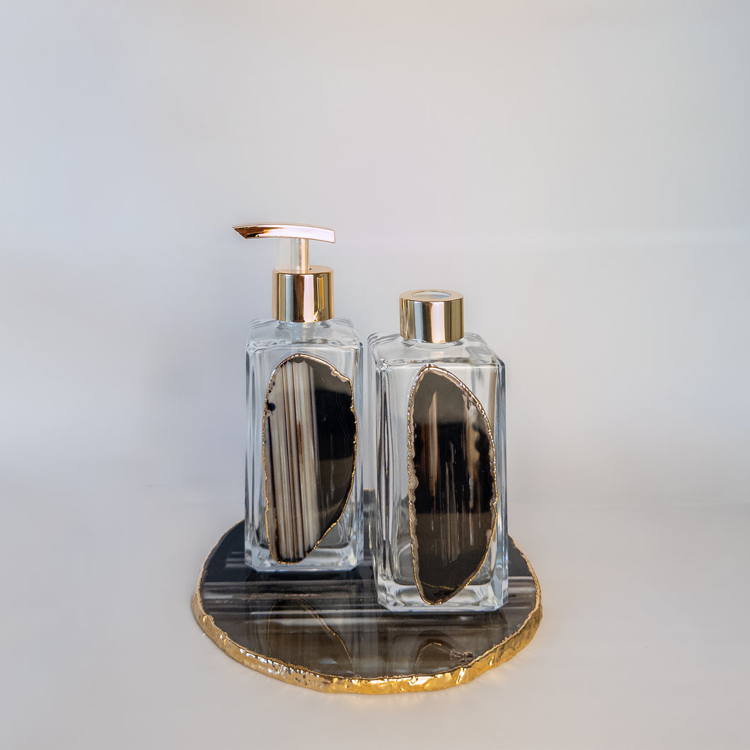 Kit Para Lavabo Em Vidro E Ágata Preto Imagine Gemas-Kit
