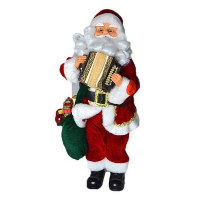 Papai Noel Musical Sanfoneiro Vermelho E Branco Em Pé 45 Cm - Unidade