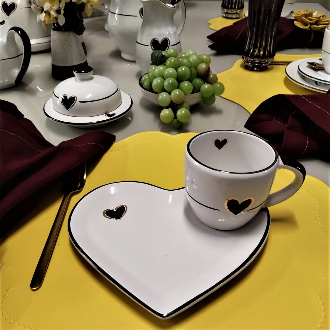 Xicara Em Cerâmica Para Chá com Pires Coração Coleção Riviera Coração Cerâmica Luiz Salvador - Unidade