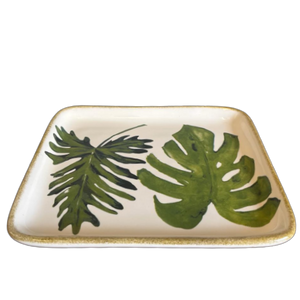 Travessa Em Cerâmica Quadrado Coleção Folhas Verdes Cerâmica Luiz Salvador - Caixa