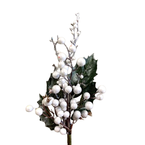 Galho Decorativo Berrys Branco Perolado E Folhas - Unidade