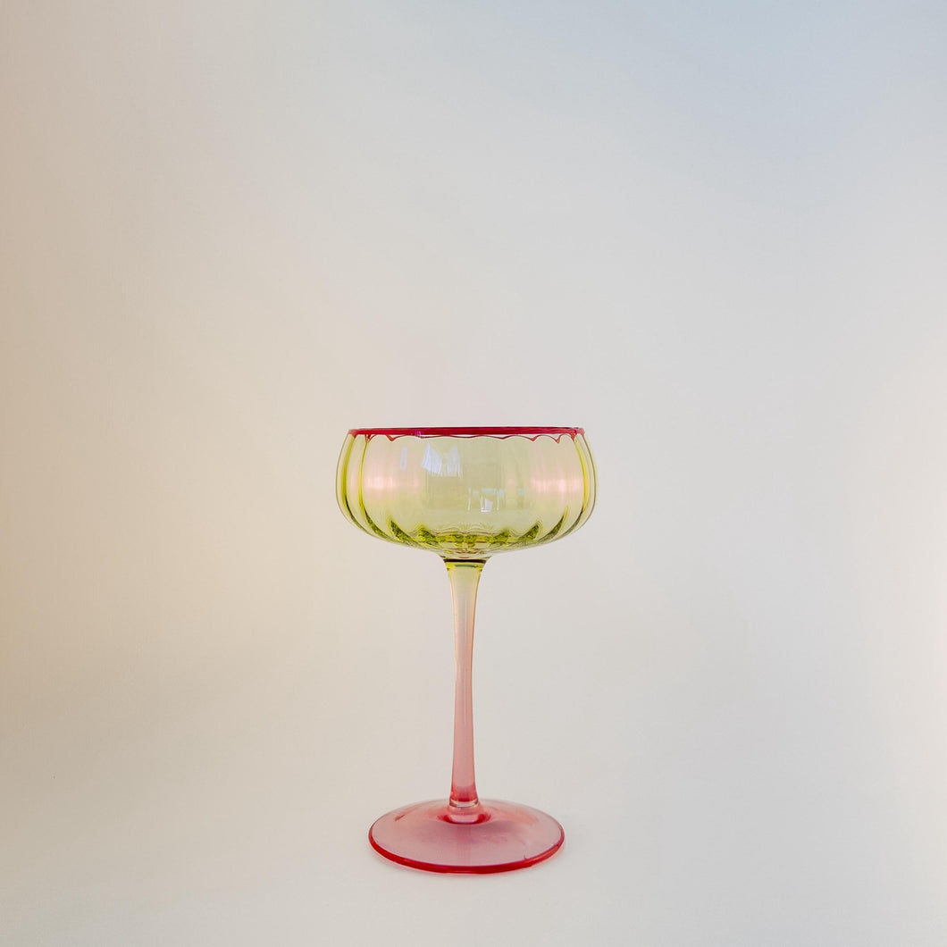 Taça Em Vidro Rond Verde com Borda Pink Ribeiro E Pavani - Cx