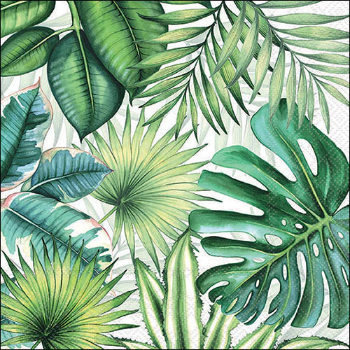 Guardanapo Em Papel Decorado Tropical Leaves White Ambiente-20 Un