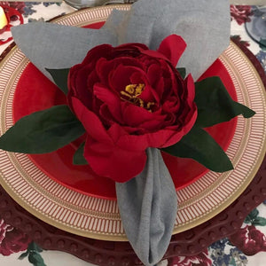 Porta Guardanapo Flor Peônia Vermelha – Caixa Com 4 Unidades