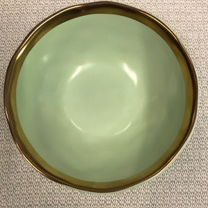 Bowl Em Cerâmica Verde Martelado Com Borda Dourada - Unidade