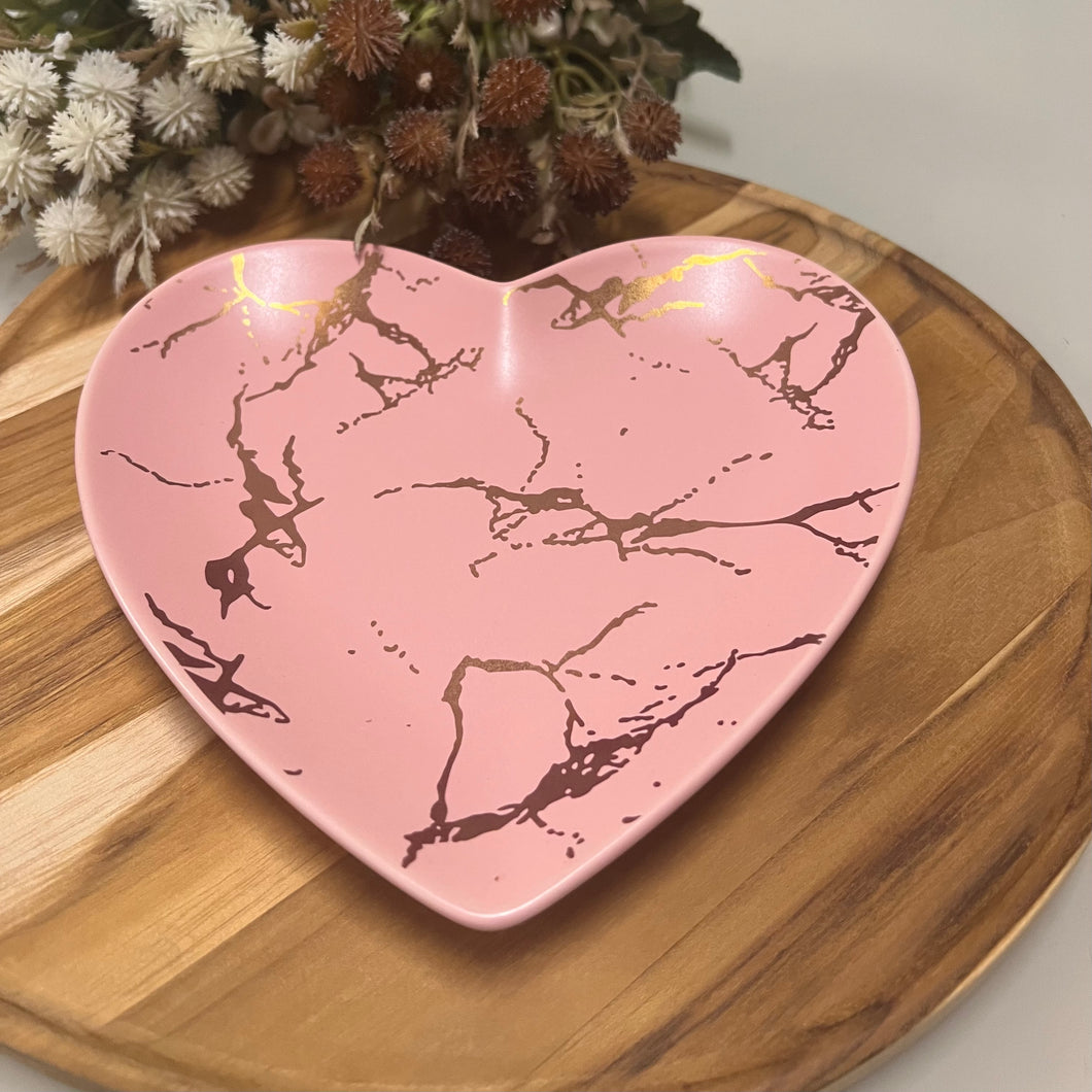 Prato Em Cerâmica Coleção Coração Rosa Marmorizado P - Unidade