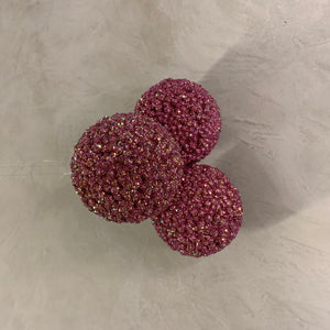 Bolas De Natal Flocada Rosa Pink E Brocados - Caixa