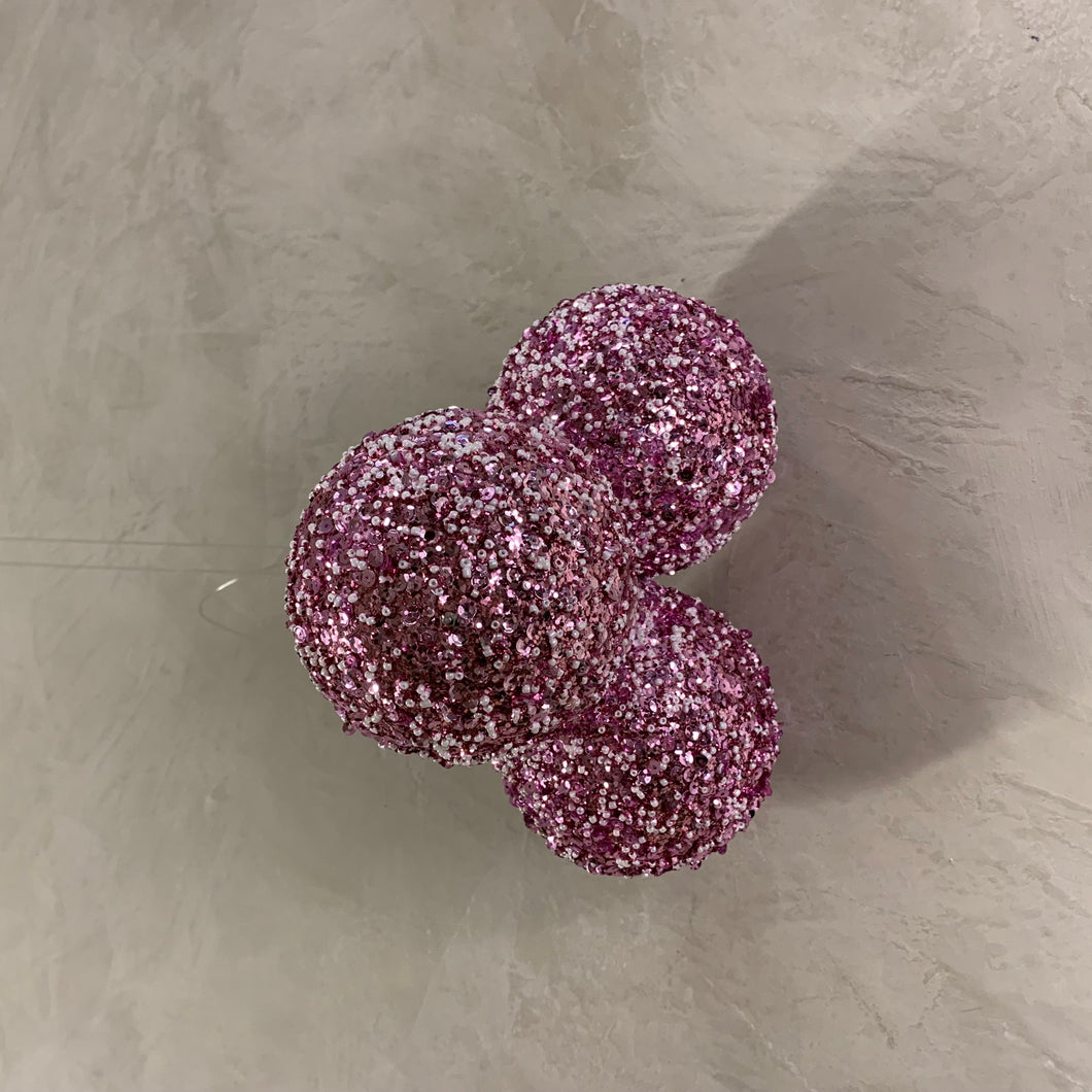 Bolas De Natal Flocada Rosa Pink E Lantejoulas - Caixa