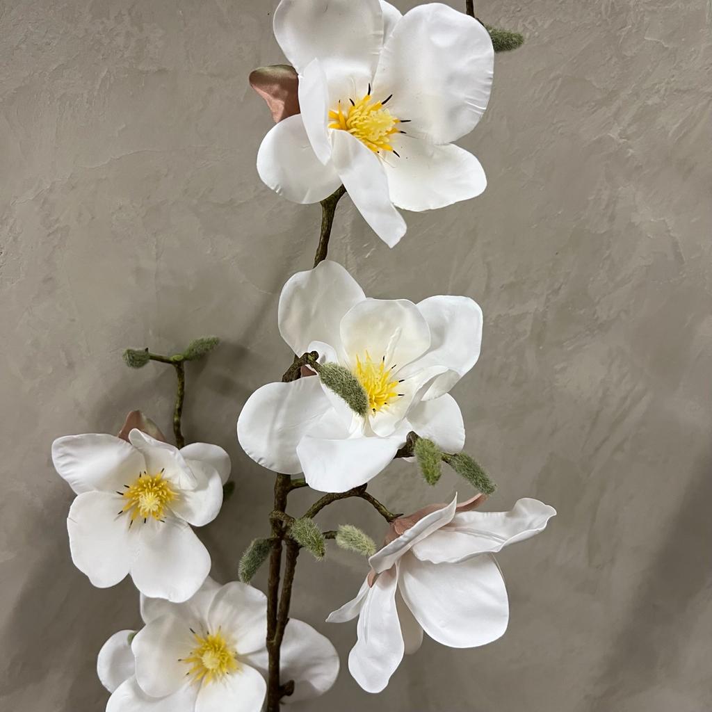 Haste Flor De Magnólia Branca Com Semente Toque Real - Unidade