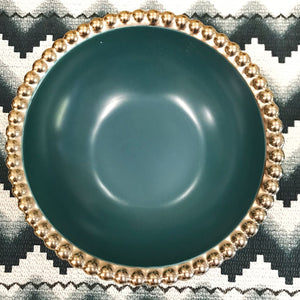 Bowl Em Cerâmica Verde Com Bolinhas Douradas - Unidade
