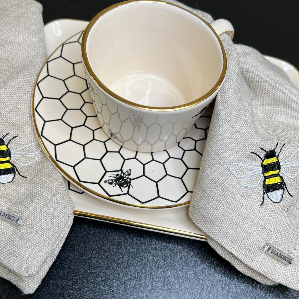 Guardanapo Em Tecido Linhão Bordado Coleção Bee Mameg - Unidade